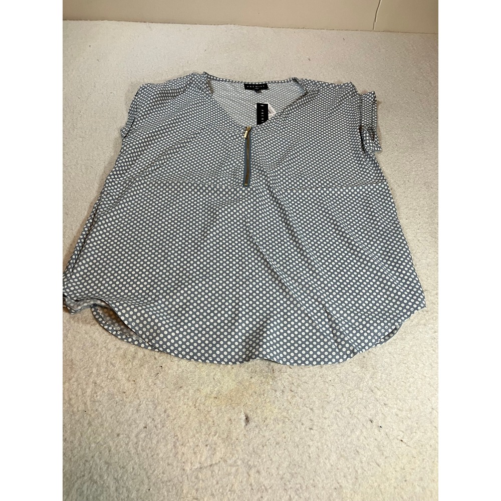 Premise Women Gray Polka Dot Half Zip V-Neck Short Sleeve Blouse Large